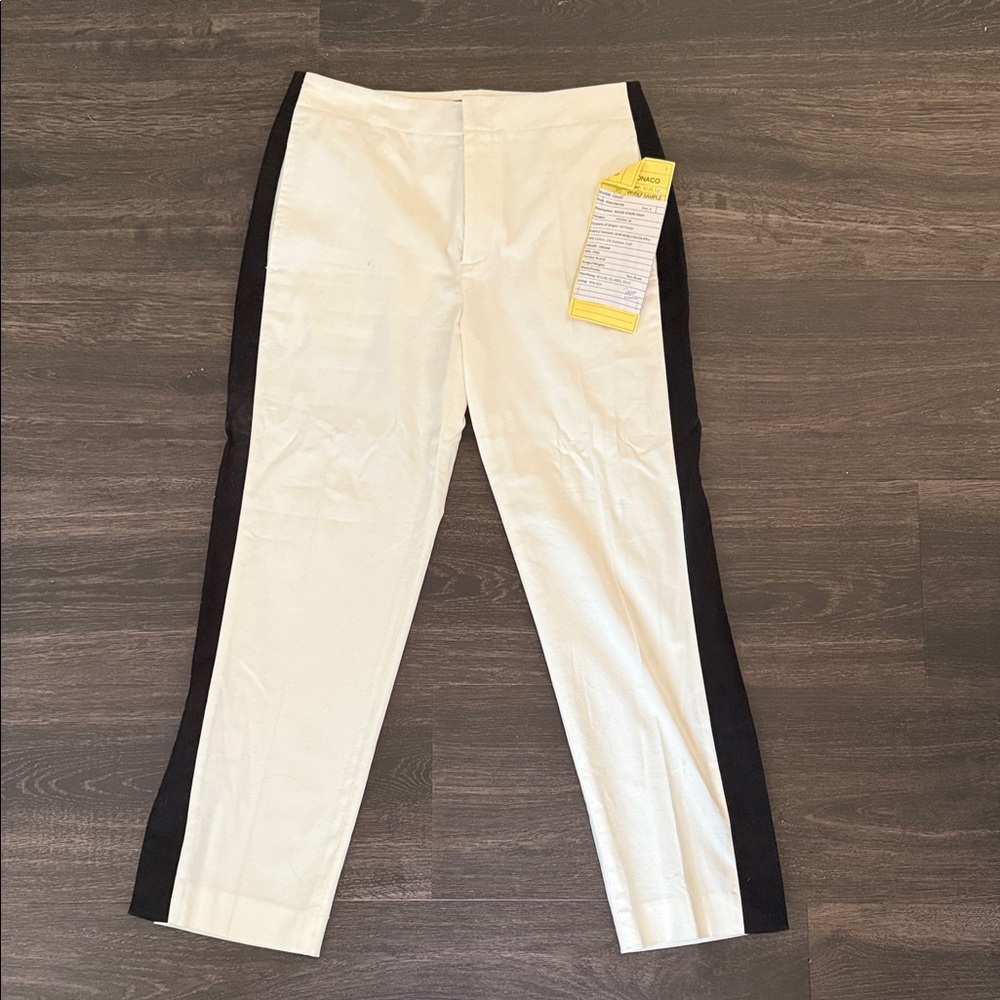 Club Monaco Two-Tone Slim Dress Pants - Cream with Black Side Stripe